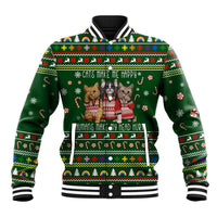 Funny Cats Make Me Happy Humans Make My Head Hurt Quote Baseball Jacket with Green Christmas Pattern - Wonder Print Shop