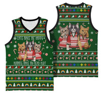 Funny Cats Make Me Happy Humans Make My Head Hurt Quote Basketball Jersey with Green Christmas Pattern - Wonder Print Shop