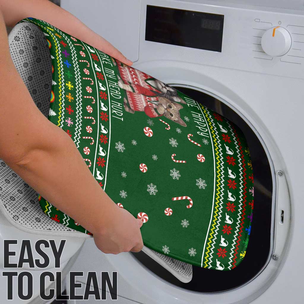 Funny Cats Make Me Happy Humans Make My Head Hurt Quote Bathroom Set with Green Christmas Pattern - Wonder Print Shop