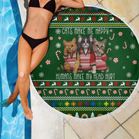 Funny Cats Make Me Happy Humans Make My Head Hurt Quote Beach Blanket with Green Christmas Pattern - Wonder Print Shop