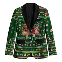 Funny Cats Make Me Happy Humans Make My Head Hurt Quote Blazer with Green Christmas Pattern - Wonder Print Shop
