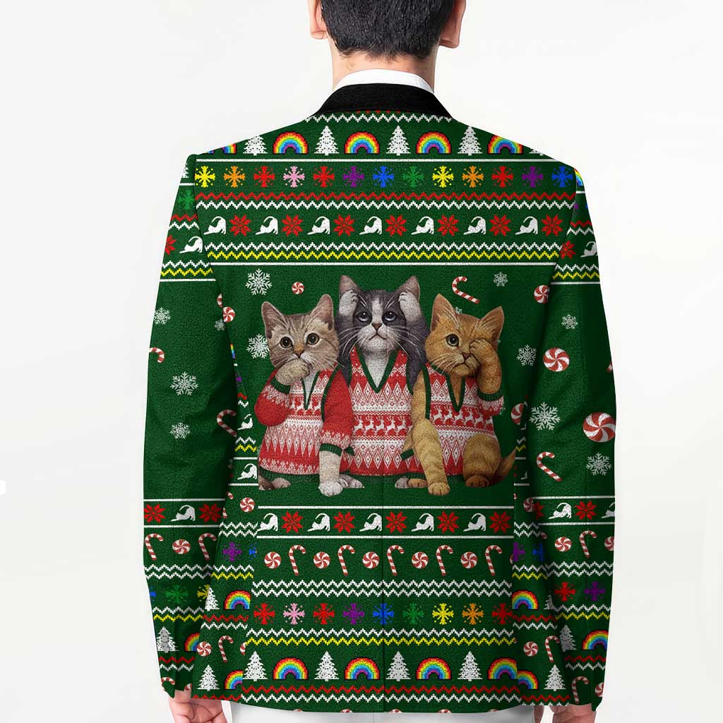 Funny Cats Make Me Happy Humans Make My Head Hurt Quote Blazer with Green Christmas Pattern - Wonder Print Shop