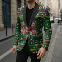Funny Cats Make Me Happy Humans Make My Head Hurt Quote Blazer with Green Christmas Pattern - Wonder Print Shop