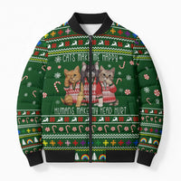 Funny Cats Make Me Happy Humans Make My Head Hurt Quote Bomber Puffer Jacket with Green Christmas Pattern - Wonder Print Shop