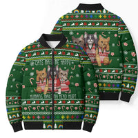 Funny Cats Make Me Happy Humans Make My Head Hurt Quote Bomber Puffer Jacket with Green Christmas Pattern - Wonder Print Shop