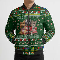 Funny Cats Make Me Happy Humans Make My Head Hurt Quote Bomber Puffer Jacket with Green Christmas Pattern - Wonder Print Shop