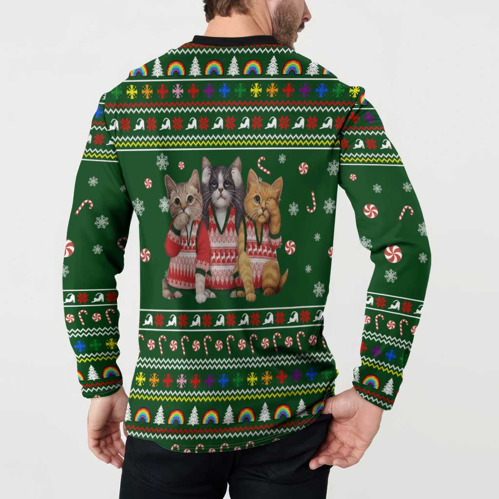 Funny Cats Make Me Happy Humans Make My Head Hurt Quote Button Sweatshirt with Green Christmas Pattern - Wonder Print Shop
