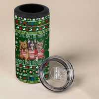 Funny Cats Make Me Happy Humans Make My Head Hurt Quote 4 in 1 Can Cooler Tumbler with Green Christmas Pattern - Wonder Print Shop