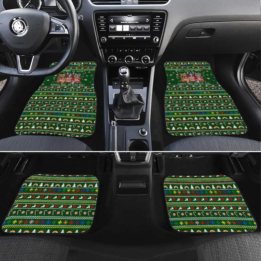 Funny Cats Make Me Happy Humans Make My Head Hurt Quote Car Mats with Green Christmas Pattern - Wonder Print Shop