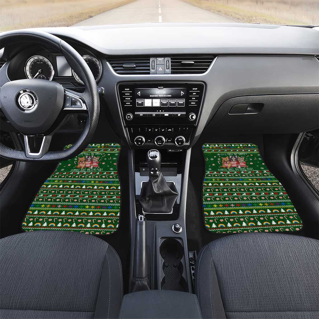Funny Cats Make Me Happy Humans Make My Head Hurt Quote Car Mats with Green Christmas Pattern - Wonder Print Shop