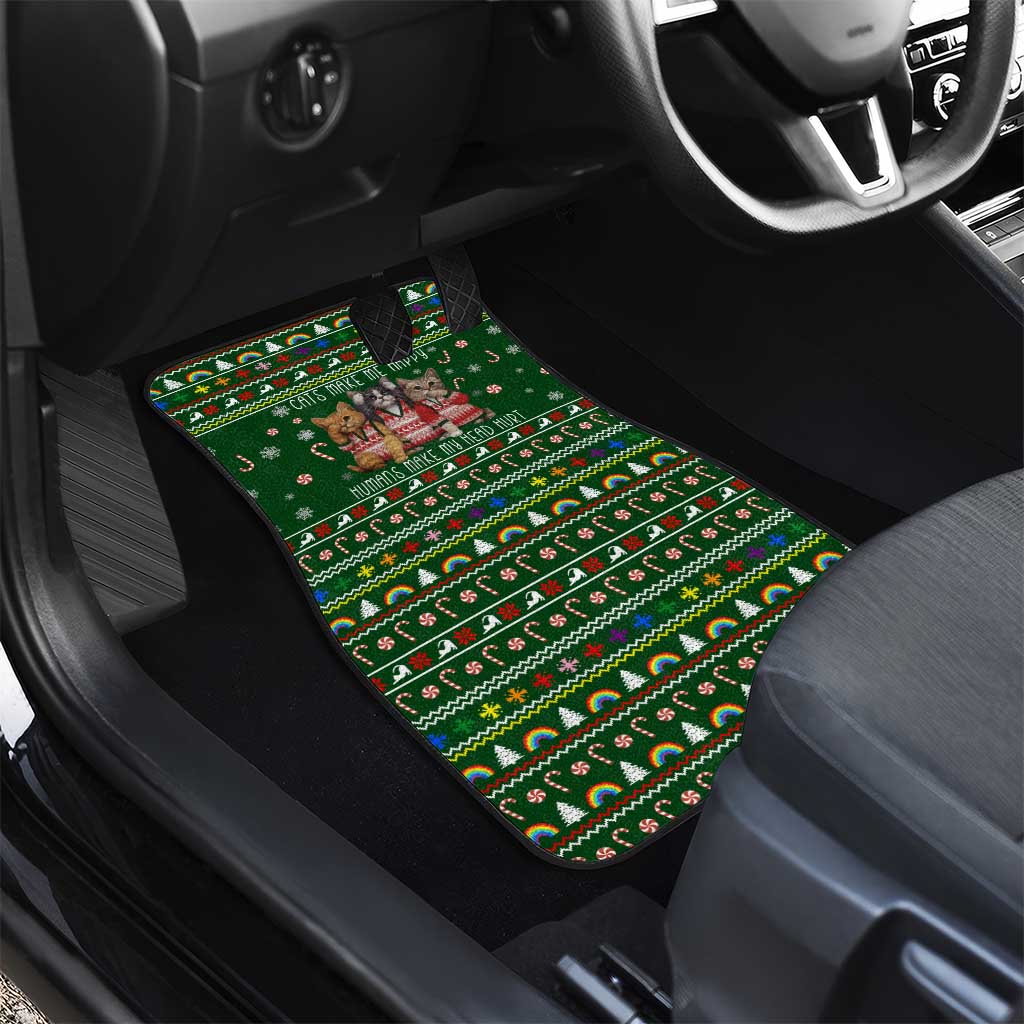 Funny Cats Make Me Happy Humans Make My Head Hurt Quote Car Mats with Green Christmas Pattern - Wonder Print Shop