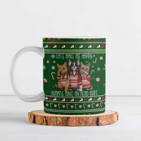 Funny Cats Make Me Happy Humans Make My Head Hurt Quote Ceramic Mug with Green Christmas Pattern - Wonder Print Shop