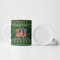 Funny Cats Make Me Happy Humans Make My Head Hurt Quote Ceramic Mug with Green Christmas Pattern - Wonder Print Shop