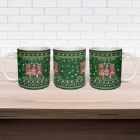 Funny Cats Make Me Happy Humans Make My Head Hurt Quote Ceramic Mug with Green Christmas Pattern - Wonder Print Shop