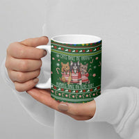 Funny Cats Make Me Happy Humans Make My Head Hurt Quote Ceramic Mug with Green Christmas Pattern - Wonder Print Shop
