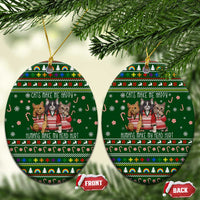 Funny Cats Make Me Happy Humans Make My Head Hurt Quote Ceramic Ornament with Green Christmas Pattern - Wonder Print Shop