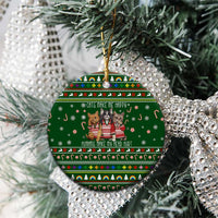 Funny Cats Make Me Happy Humans Make My Head Hurt Quote Ceramic Ornament with Green Christmas Pattern - Wonder Print Shop