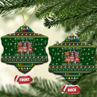 Funny Cats Make Me Happy Humans Make My Head Hurt Quote Ceramic Ornament with Green Christmas Pattern - Wonder Print Shop