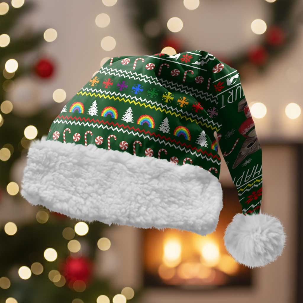 Funny Cats Make Me Happy Humans Make My Head Hurt Quote Christmas Santa Hat with Green Christmas Pattern - Wonder Print Shop