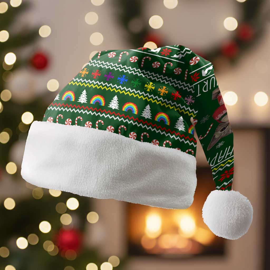 Funny Cats Make Me Happy Humans Make My Head Hurt Quote Christmas Santa Hat with Green Christmas Pattern - Wonder Print Shop
