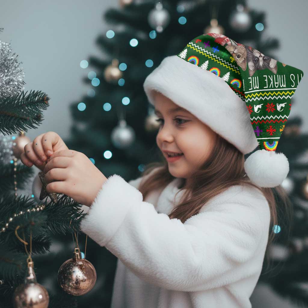 Funny Cats Make Me Happy Humans Make My Head Hurt Quote Christmas Santa Hat with Green Christmas Pattern - Wonder Print Shop