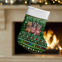 Funny Cats Make Me Happy Humans Make My Head Hurt Quote Christmas Stocking with Green Christmas Pattern - Wonder Print Shop