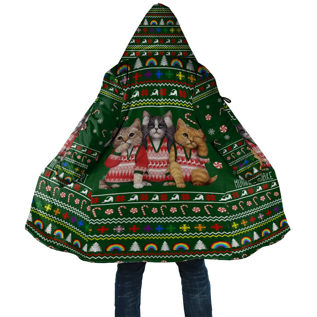 Funny Cats Make Me Happy Humans Make My Head Hurt Quote Cloak with Green Christmas Pattern - Wonder Print Shop