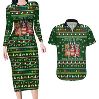 Funny Cats Make Me Happy Humans Make My Head Hurt Quote Couples Matching Long Sleeve Bodycon Dress and Hawaiian Shirt with Green Christmas Pattern - Wonder Print Shop