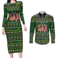 Funny Cats Make Me Happy Humans Make My Head Hurt Quote Couples Matching Long Sleeve Bodycon Dress and Long Sleeve Button Shirt with Green Christmas Pattern - Wonder Print Shop