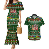 Funny Cats Make Me Happy Humans Make My Head Hurt Quote Couples Matching Mermaid Dress and Hawaiian Shirt with Green Christmas Pattern - Wonder Print Shop