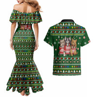 Funny Cats Make Me Happy Humans Make My Head Hurt Quote Couples Matching Mermaid Dress and Hawaiian Shirt with Green Christmas Pattern - Wonder Print Shop