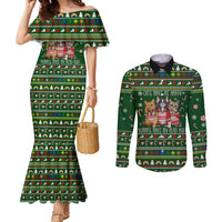 Funny Cats Make Me Happy Humans Make My Head Hurt Quote Couples Matching Mermaid Dress and Long Sleeve Button Shirt with Green Christmas Pattern - Wonder Print Shop