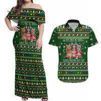 Funny Cats Make Me Happy Humans Make My Head Hurt Quote Couples Matching Off Shoulder Maxi Dress and Hawaiian Shirt with Green Christmas Pattern - Wonder Print Shop