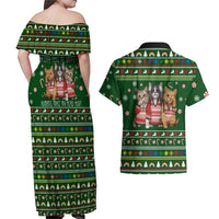 Funny Cats Make Me Happy Humans Make My Head Hurt Quote Couples Matching Off Shoulder Maxi Dress and Hawaiian Shirt with Green Christmas Pattern - Wonder Print Shop