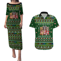 Funny Cats Make Me Happy Humans Make My Head Hurt Quote Couples Matching Puletasi and Hawaiian Shirt with Green Christmas Pattern - Wonder Print Shop