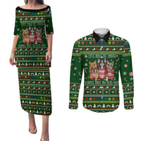 Funny Cats Make Me Happy Humans Make My Head Hurt Quote Couples Matching Puletasi and Long Sleeve Button Shirt with Green Christmas Pattern - Wonder Print Shop