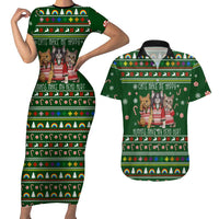 Funny Cats Make Me Happy Humans Make My Head Hurt Quote Couples Matching Short Sleeve Bodycon Dress and Hawaiian Shirt with Green Christmas Pattern - Wonder Print Shop