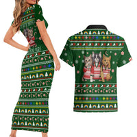 Funny Cats Make Me Happy Humans Make My Head Hurt Quote Couples Matching Short Sleeve Bodycon Dress and Hawaiian Shirt with Green Christmas Pattern - Wonder Print Shop