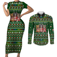 Funny Cats Make Me Happy Humans Make My Head Hurt Quote Couples Matching Short Sleeve Bodycon Dress and Long Sleeve Button Shirt with Green Christmas Pattern - Wonder Print Shop