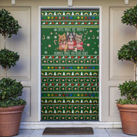 Funny Cats Make Me Happy Humans Make My Head Hurt Quote Door Cover with Green Christmas Pattern - Wonder Print Shop