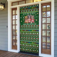 Funny Cats Make Me Happy Humans Make My Head Hurt Quote Door Cover with Green Christmas Pattern - Wonder Print Shop