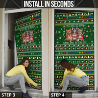 Funny Cats Make Me Happy Humans Make My Head Hurt Quote Door Cover with Green Christmas Pattern - Wonder Print Shop