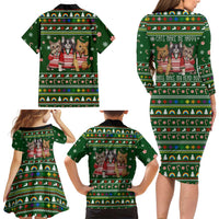 Funny Cats Make Me Happy Humans Make My Head Hurt Quote Family Matching Long Sleeve Bodycon Dress and Hawaiian Shirt with Green Christmas Pattern - Wonder Print Shop