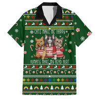 Funny Cats Make Me Happy Humans Make My Head Hurt Quote Family Matching Long Sleeve Bodycon Dress and Hawaiian Shirt with Green Christmas Pattern - Wonder Print Shop