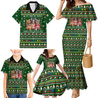 Funny Cats Make Me Happy Humans Make My Head Hurt Quote Family Matching Mermaid Dress and Hawaiian Shirt with Green Christmas Pattern - Wonder Print Shop
