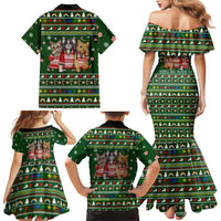 Funny Cats Make Me Happy Humans Make My Head Hurt Quote Family Matching Mermaid Dress and Hawaiian Shirt with Green Christmas Pattern - Wonder Print Shop