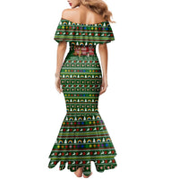 Funny Cats Make Me Happy Humans Make My Head Hurt Quote Family Matching Mermaid Dress and Hawaiian Shirt with Green Christmas Pattern - Wonder Print Shop