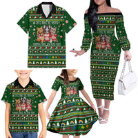 Funny Cats Make Me Happy Humans Make My Head Hurt Quote Family Matching Off The Shoulder Long Sleeve Dress and Hawaiian Shirt with Green Christmas Pattern - Wonder Print Shop