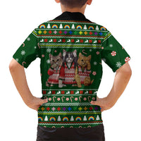 Funny Cats Make Me Happy Humans Make My Head Hurt Quote Family Matching Off Shoulder Maxi Dress and Hawaiian Shirt with Green Christmas Pattern - Wonder Print Shop