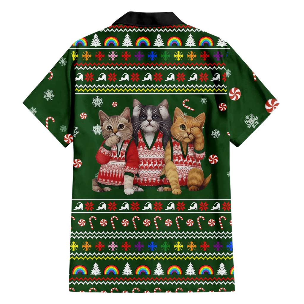 Funny Cats Make Me Happy Humans Make My Head Hurt Quote Family Matching Off Shoulder Maxi Dress and Hawaiian Shirt with Green Christmas Pattern - Wonder Print Shop